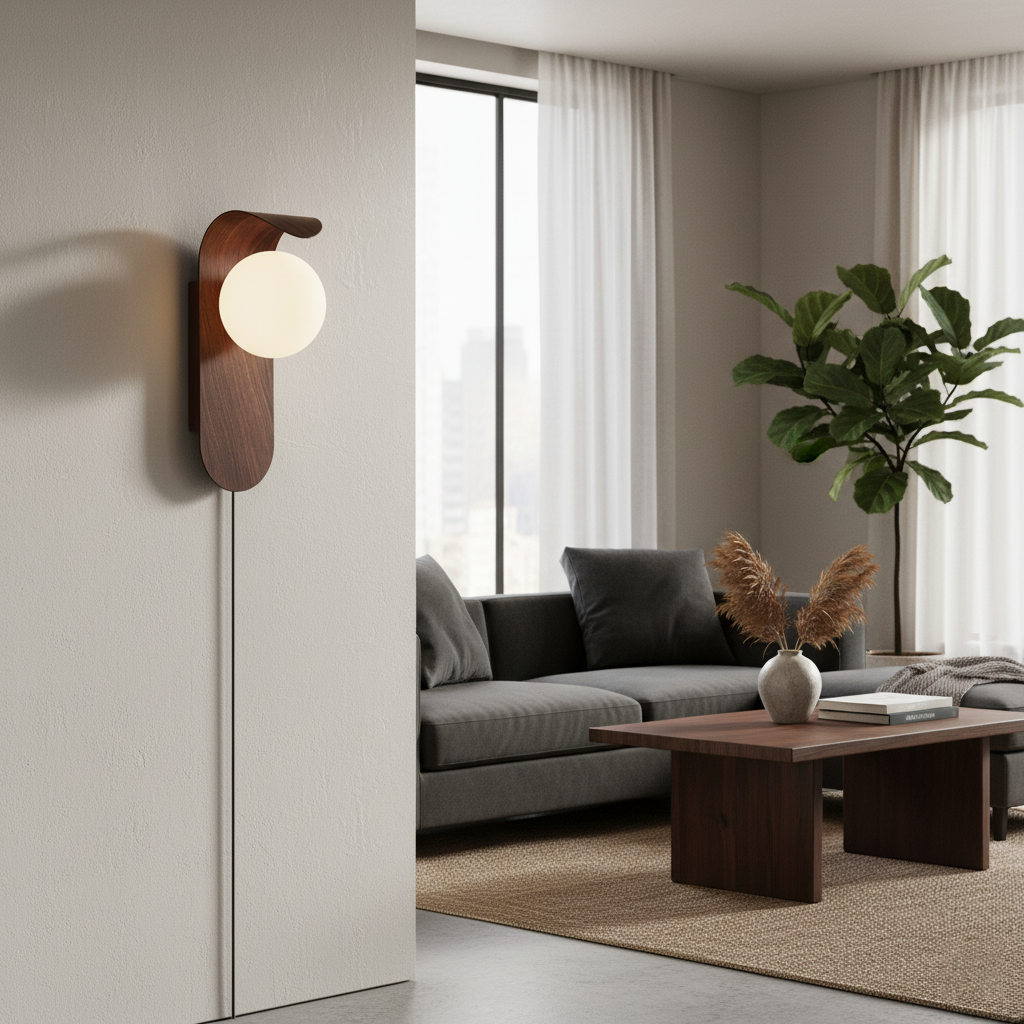 Wall Light – LED Walnut & Wood Globe Lamp