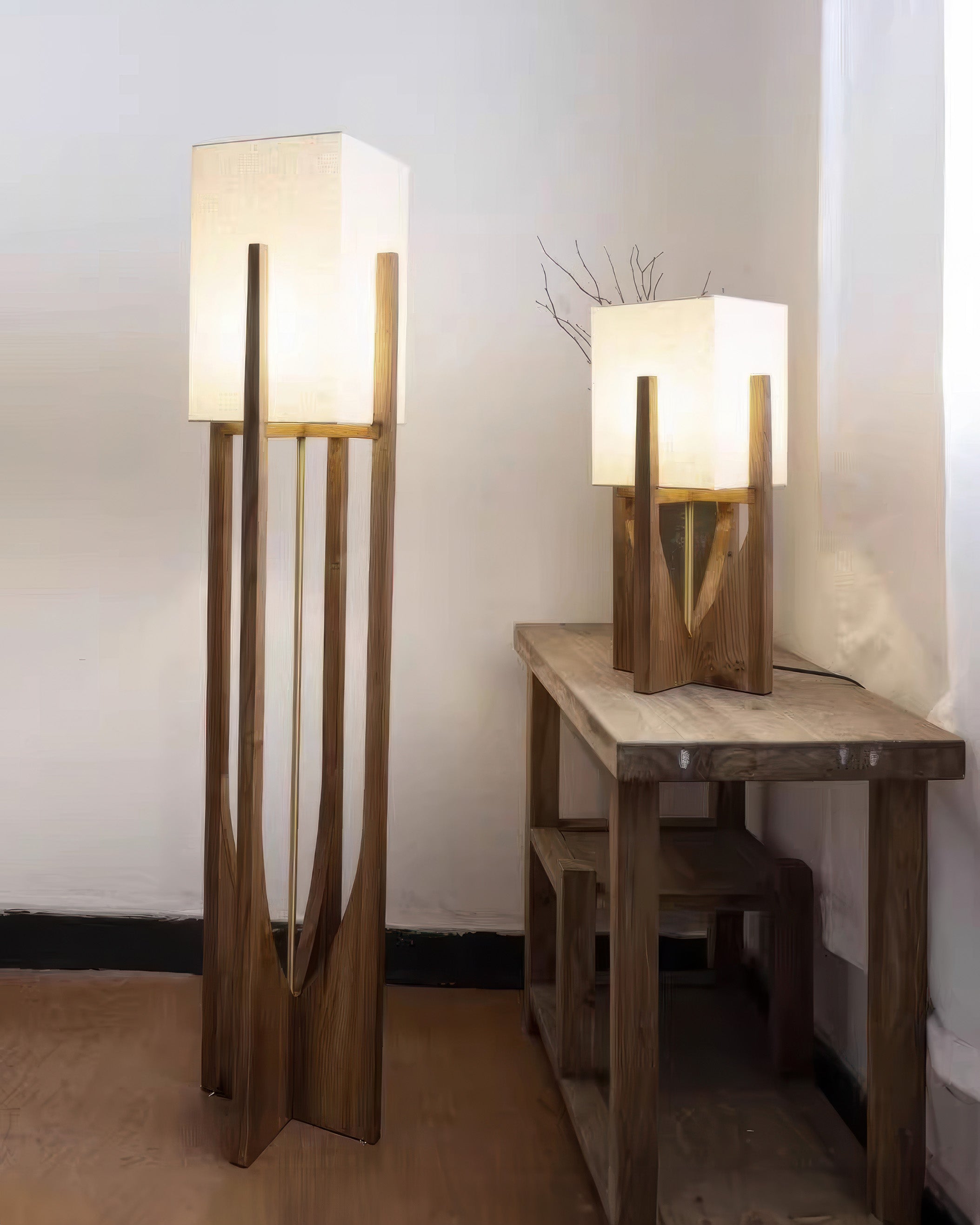 Floor Lamp – Japanese Wooden Walnut Modern LED Standing Lamp